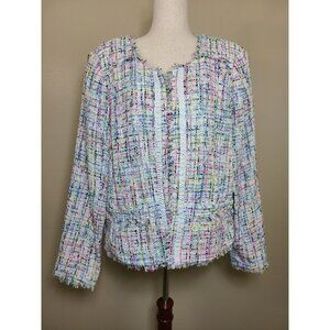 New Worthington Womens Long Sleeves Blazer Jacket White Textured Woven Tweed Siz